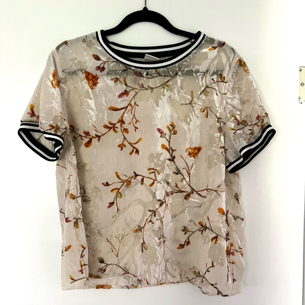 Botanical and butterfly velvet burnout t-shirt